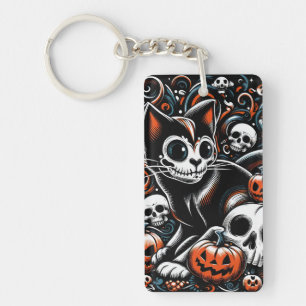 Porte-clefs Chat éffrayant avec des crânes