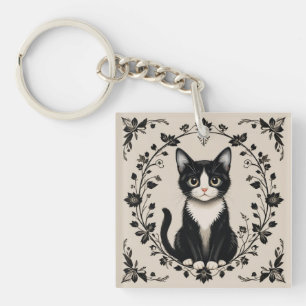 Porte-clefs Chat élégant noir et blanc
