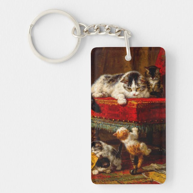 Porte-clefs Chat et chatons Jouer avec chaise (Devant)