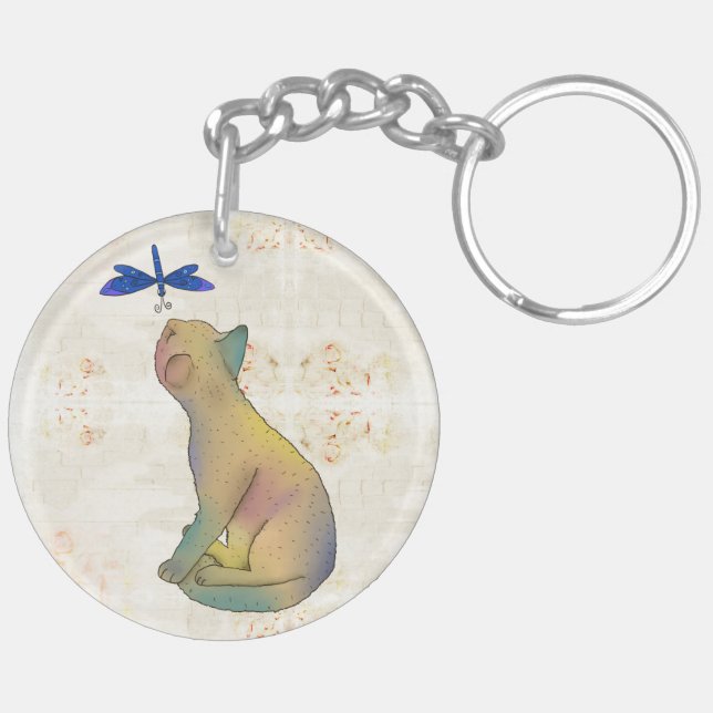 Porte-clefs Chat et libellule bleue (Dos gauche)