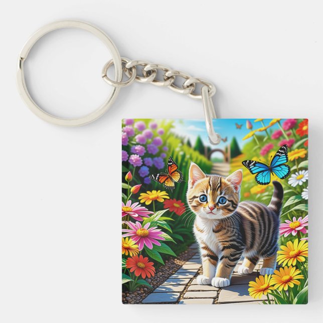 Porte-clefs Chat et papillons (Devant)