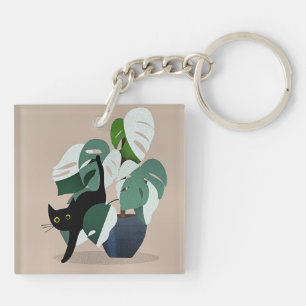 Porte-clefs Chat et Plante, art déco chic,
