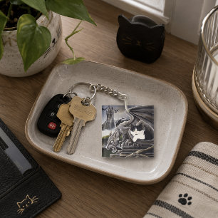 Porte-clefs Chat Gargouille Gothique Château Fantastique Sombr