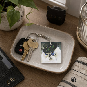 Porte-clefs Chat gentleman Steampunk monocle Persan Siamois