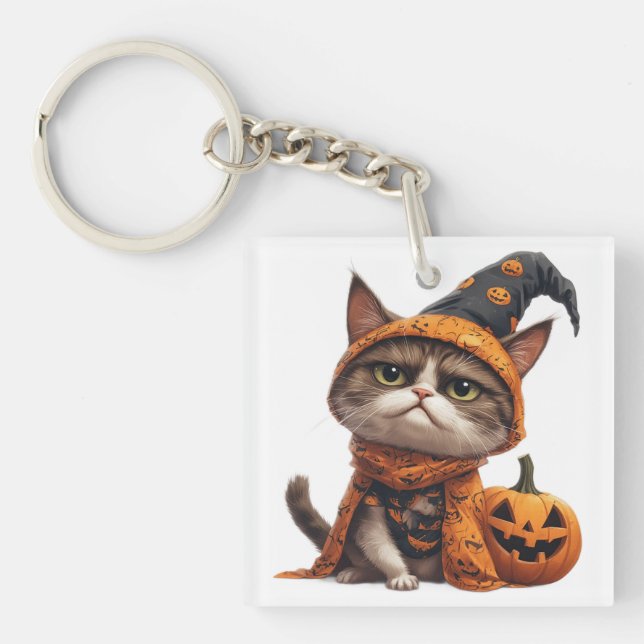 Porte-clefs Chat Grincheux Avec un Citrouille d'Halloween 🎃 (Devant)