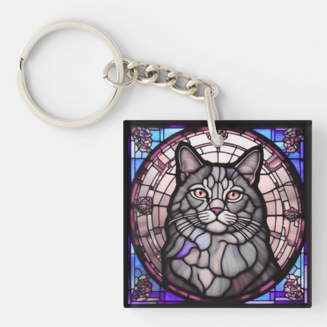 Porte-clefs Chat gris  (Devant)