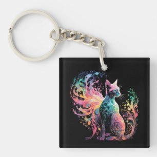 Porte-clefs Chat Holographique Spectral : Un Prisme d'Élégance