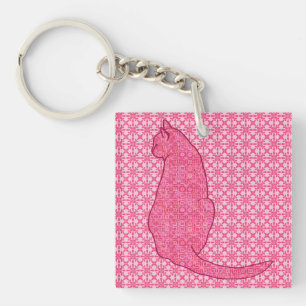Porte-clefs Chat japonais - Fuchsia Pink Batik
