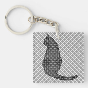 Porte-clefs Chat japonais - Kimono noir et blanc