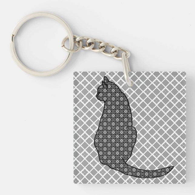Porte-clefs Chat japonais - Kimono noir et blanc (Devant)