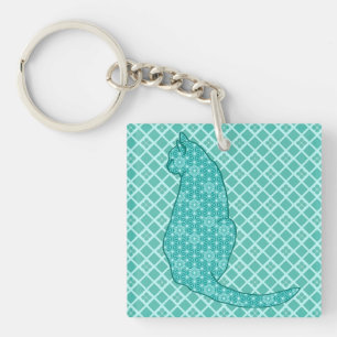 Porte-clefs Chat japonais - Kimono turquoise