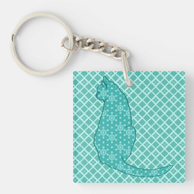 Porte-clefs Chat japonais - Kimono turquoise (Devant)
