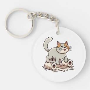Porte-clefs Chat Jouant avec du Papier Toilette
