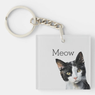 Porte-clefs Chat Kitty blanc gris noir