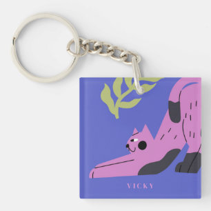Porte-clefs Chat Kitty rose moderne personnalisable
