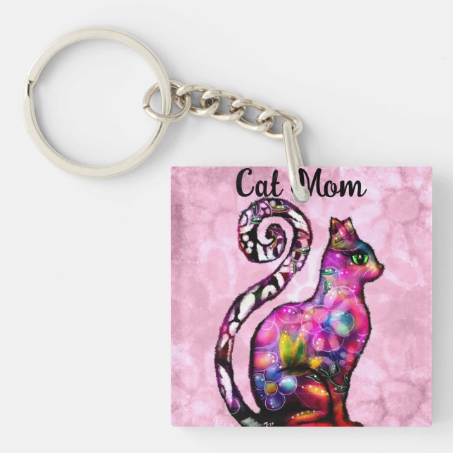 Porte-clefs Chat Maman Abstrait Whimsical Chat Kitty Art (Devant)