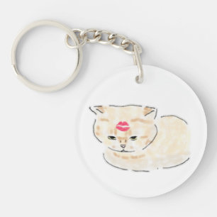 Porte-clefs Chat Mignon Avec Marque De Baiser Au Rouge à Lèvre