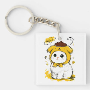 Porte-clefs Chat Mignon Chapeau Pudding Bonjour Art Adorable
