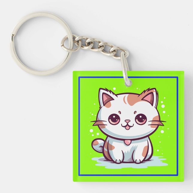 Porte-clefs Chat Mignon Clipart de Style Kawaii (Devant)
