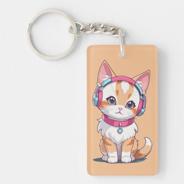 Porte-clefs Chat mignon en mode écouteurs Chic (Devant)