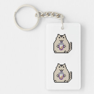 Porte-clefs « Chat mignon pixel art amateur de thé Boba – Drôl