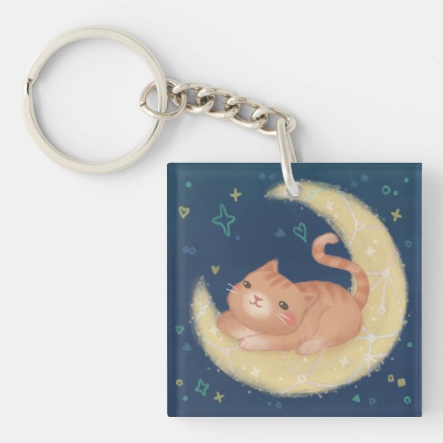 Porte-clefs Chat mignon sur la Lune (Devant)