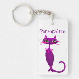 Porte-clefs Chat milieu du siècle mignon poupée rose violet
