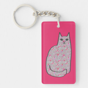 Porte-clefs Chat moderne du milieu du siècle, Fuchsia rose et 