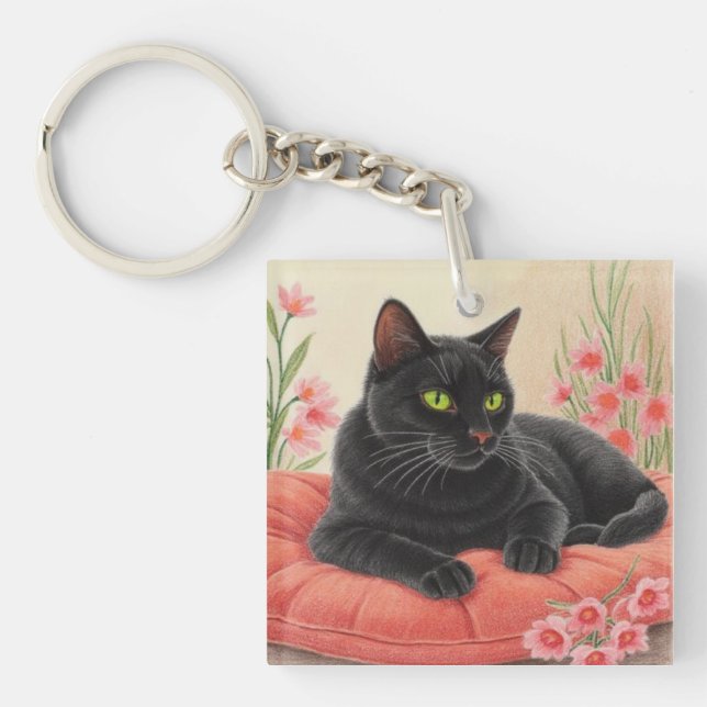 Porte-clefs Chat noir au repos (Devant)