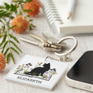 Porte-clefs Chat noir avec livre floral