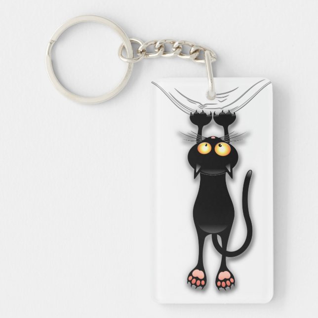 Porte-clefs Chat noir d'amusement tombant vers le bas porte - (Devant)