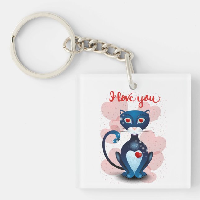 Porte-clefs Chat noir en amour (Devant)