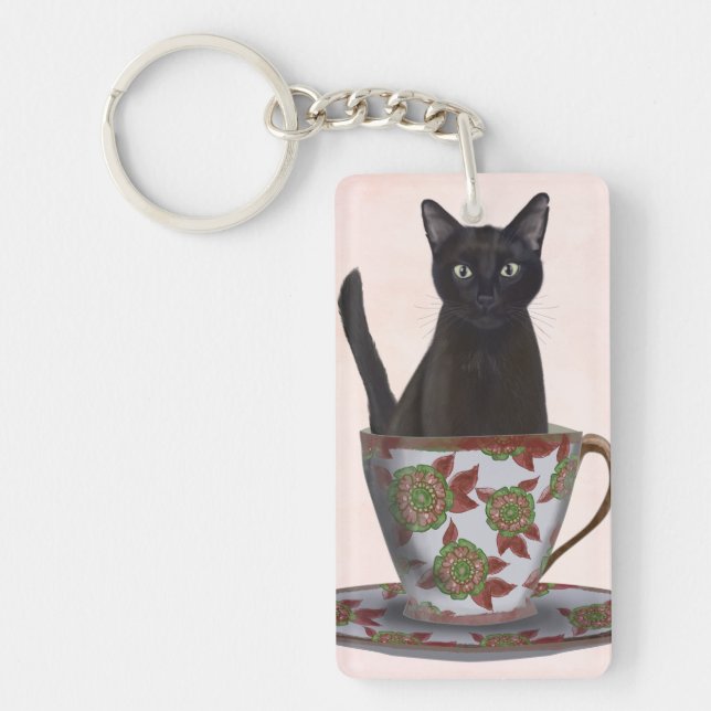 Porte-clefs Chat noir en Teacup (Devant)