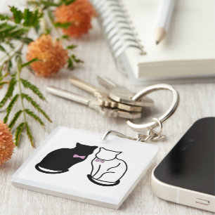 Porte-clefs Chat noir et blanc