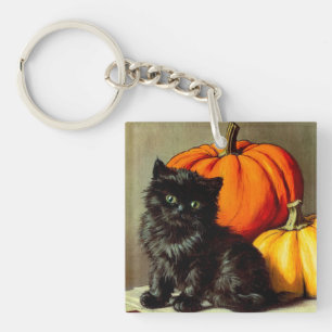 Porte-clefs Chat noir et citrouilles de Halloween vintage