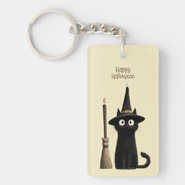 Porte-clefs Chat noir fantaisiste Joyeux Halloween (Devant)