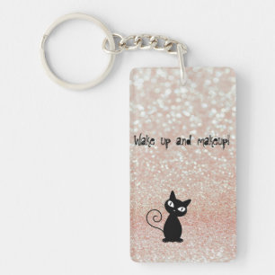 Porte-clefs Chat noir fantaisiste pailleté - Réveillez-vous et