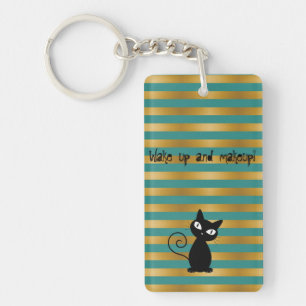 Porte-clefs Chat noir fantaisiste, rayures - Réveillez-vous et