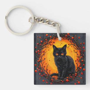 Porte-clefs Chat noir Halloween aux yeux lumineux