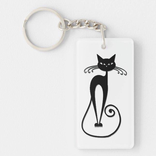 Porte-clefs Chat noir maigre fantaisiste (Devant)