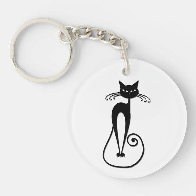 Porte-clefs Chat noir maigre fantaisiste (Devant)