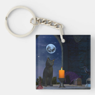 Porte-clefs Chat noir mignon à la chandelle