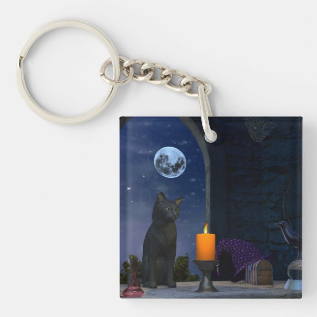 Porte-clefs Chat noir mignon à la chandelle (Devant)
