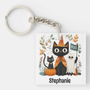 Porte-clefs Chat noir mignon personnalisé et Halloween fantôme