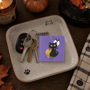 Porte-clefs Chat noir mignon violet effrayant Halloween Citrou