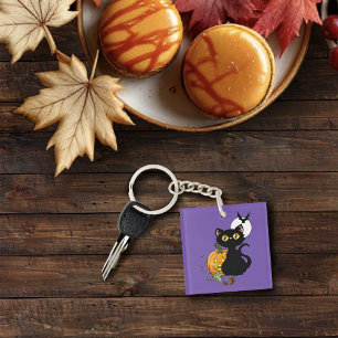 Porte-clefs Chat noir mignon violet effrayant Halloween Citrou