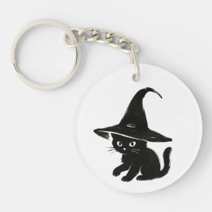 Porte-clefs Chat noir minimaliste avec un design de chapeau de