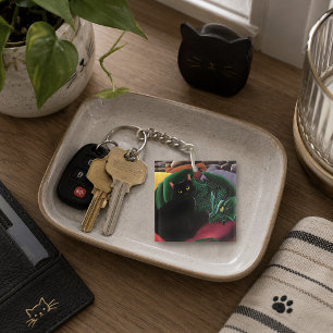 Porte-clefs Chat noir mystique Dragon vert émeraude Fantastiqu