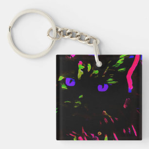 Porte-clefs Chat noir néon avec yeux brillants