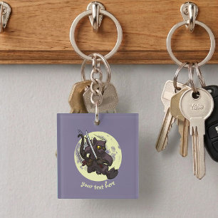 Porte-clefs Chat noir Ninja Katana Épées Coup de pied volant D